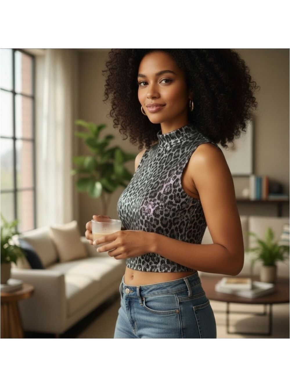 Michael Kors Womens Sequined Leopard CROPPED Top - Extra Large - XL - BLACK GREY